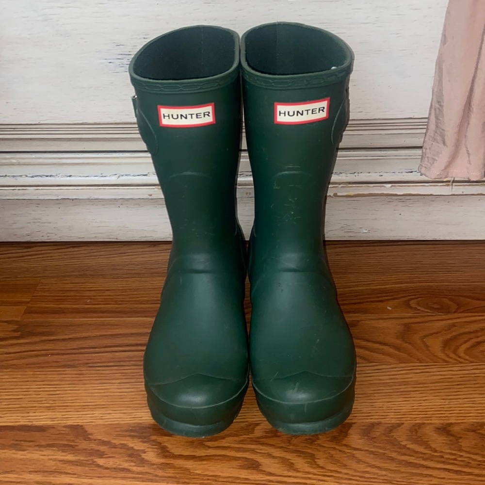Hunter green, low rise, rainy day, comfy, sturdy rain boots